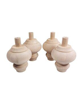 Set Of 4 Furniture Feet Turned Legs Unfinished